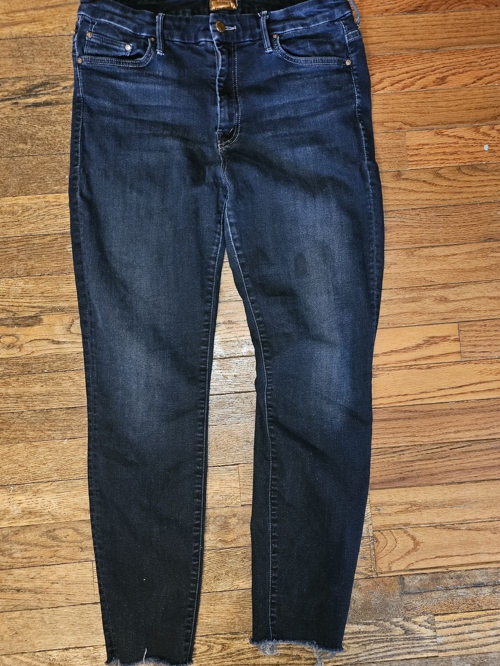 MOTHER High Waisted Looker Crop Fray Hem Skinny Jeans Black Size 32 Inseam 26